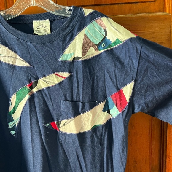Vintage 80s Ricki & Company Navy Graphic Appliqué T-Shirt Birds Design (Size M) - Picture 2 of 8